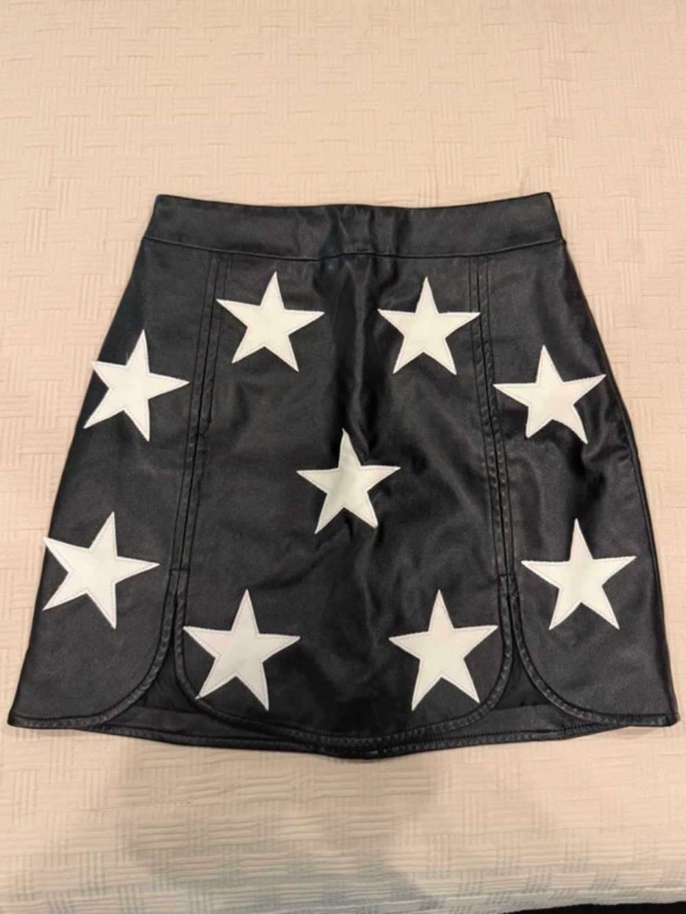 Buddy Love Black Faux Leather Mini Skirt with White Star Appliqués